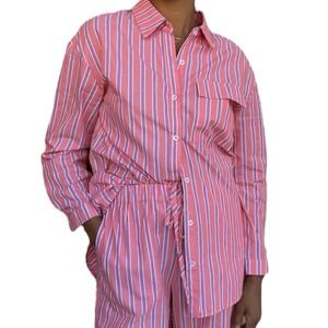 Isalis Leo‎ Pop-Top Pink Striped Button Down Shirt Womens Long Sleeve New Small